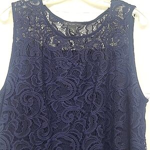Adrianna Papell XXL Navy Black Lace Tank Top Sleeveless Shell Evening Party Blou